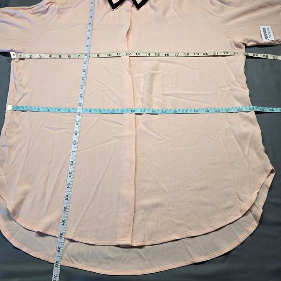 Old Navy Pink Shirt NEW Sheer Blouse Classic Long Sleeves Button Up Women XL Top - Picture 7 of 10